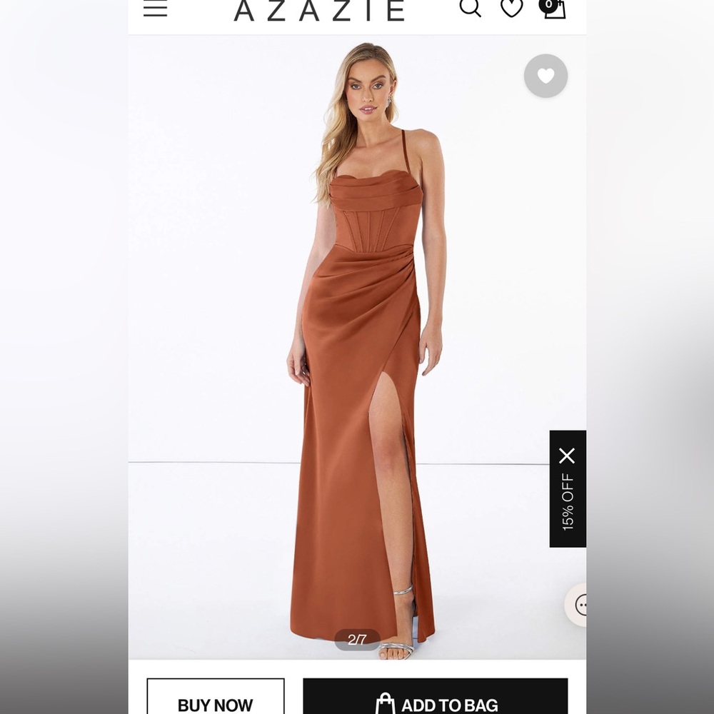 Azazie Brookelle satin dress, color cedar rose, size A4.